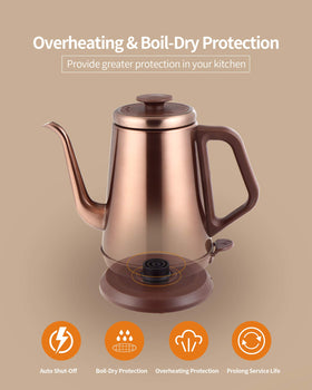 Cool-touch handle on the DmofwHi gooseneck kettle for safe pouring