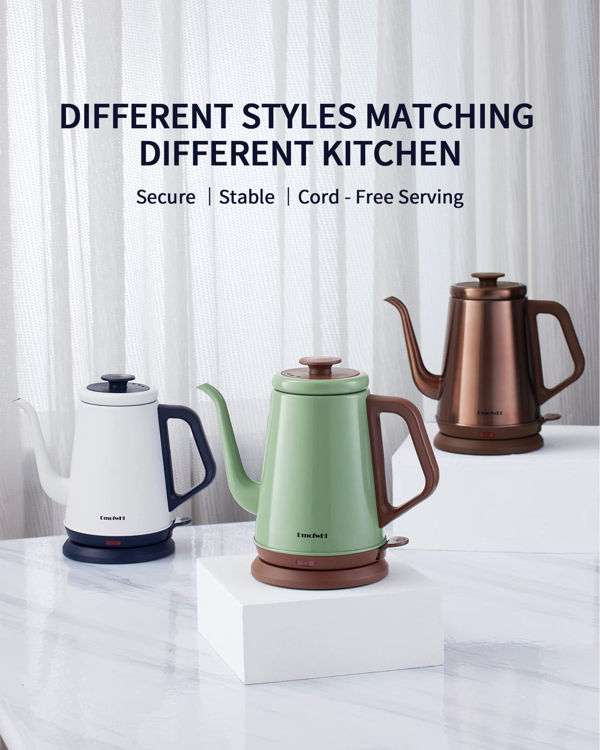 DmofwHi Gooseneck Kettle cordless serving base for easy serving