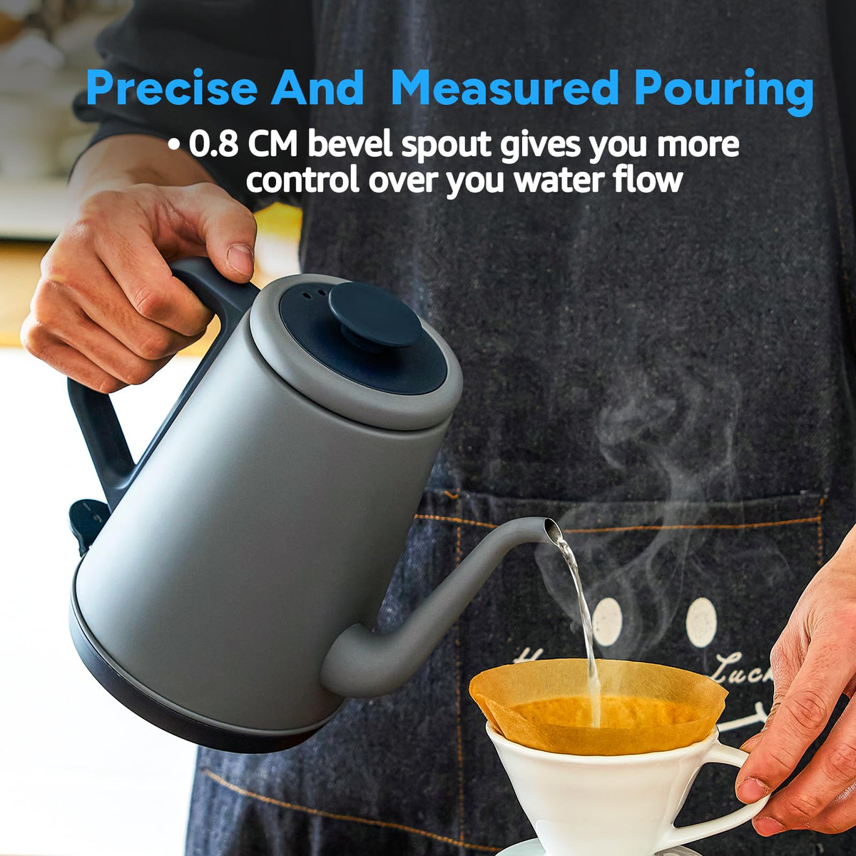 DmofwHi kettle ergonomic handle for comfortable, steady pouring.