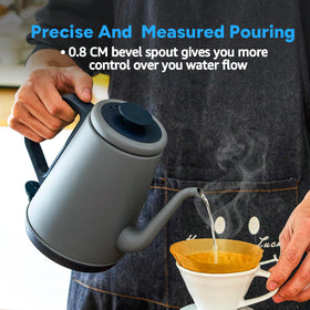 DmofwHi kettle ergonomic handle for comfortable, steady pouring.