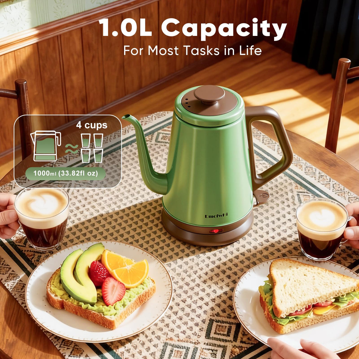 DmofwHi 1 liter capacity suitable for most single cups or brews.