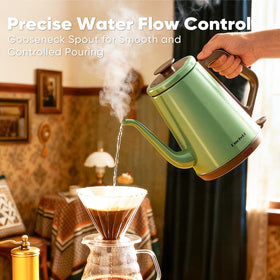 DmofwHi kettle with ergonomic handle for a comfortable grip.
