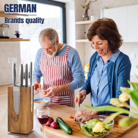 Dmore columnar design saves counter space while holding 12-14 blades