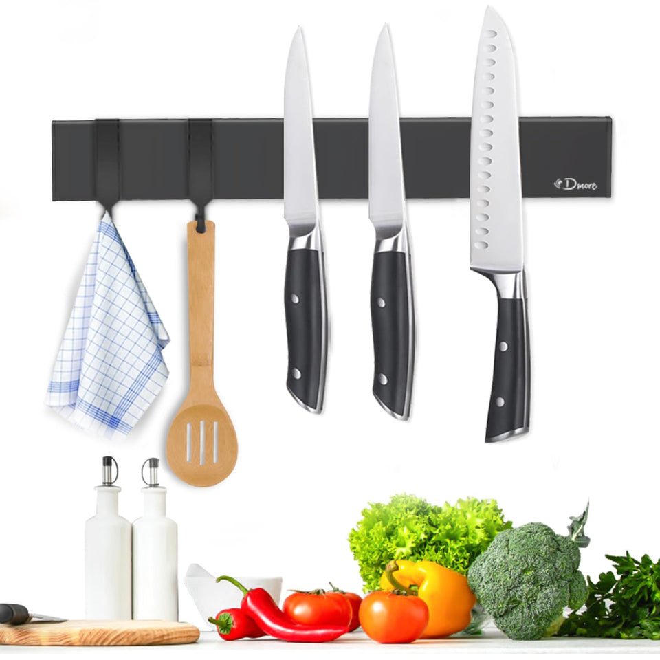 Dmore knife-holder-wall-2-hooks keeps knives organized and within easy reach in the kitchen