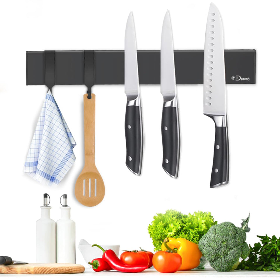Dmore magnetic knife holder on wall with 10-inch strip for safe blade storage