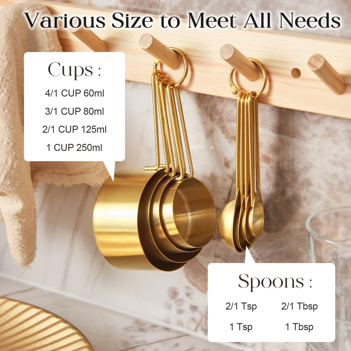 DN Deconation golden measuring spoons set ideal for accurate seasoning and quick prep.