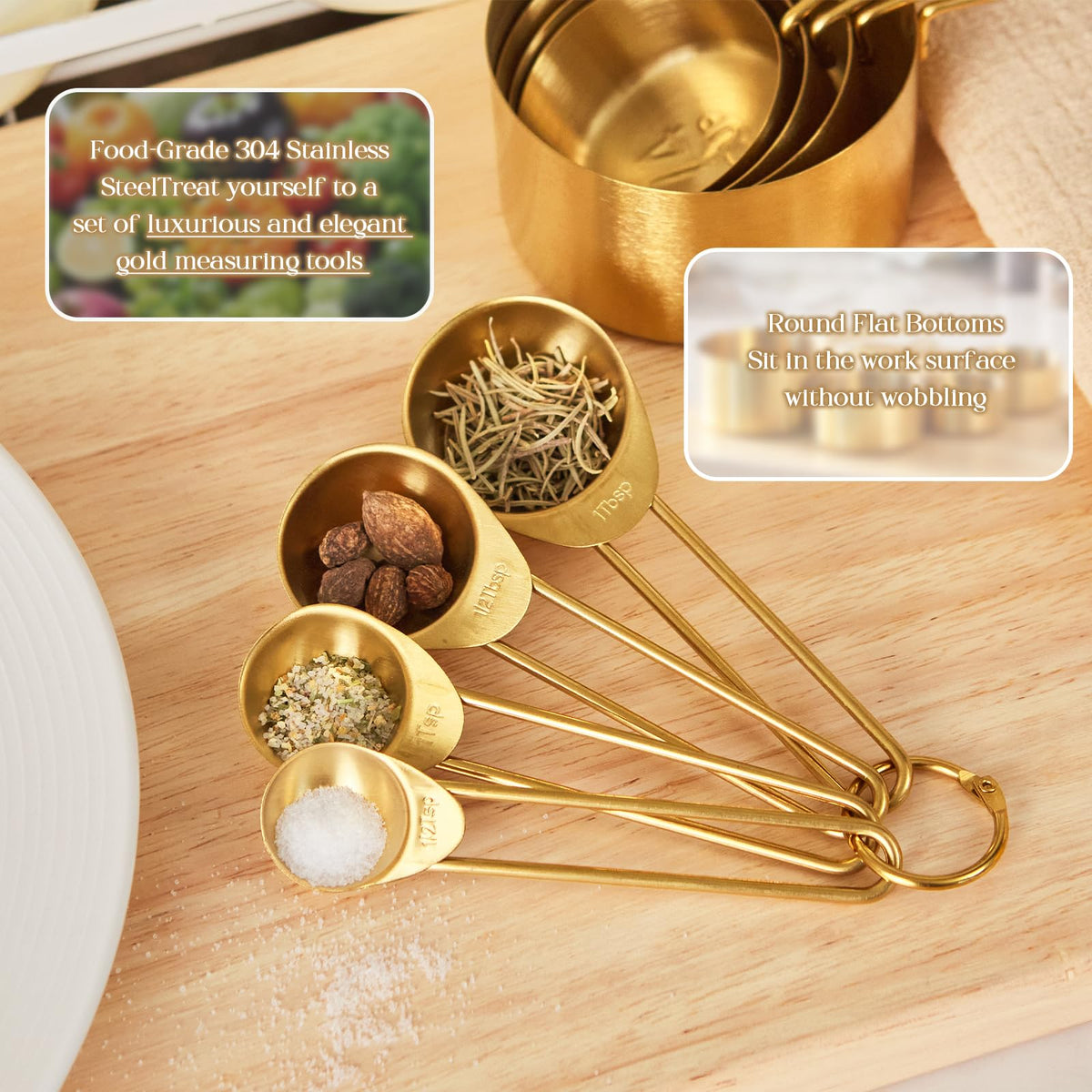 DN Deconation rust-proof gold set stays bright after many uses.