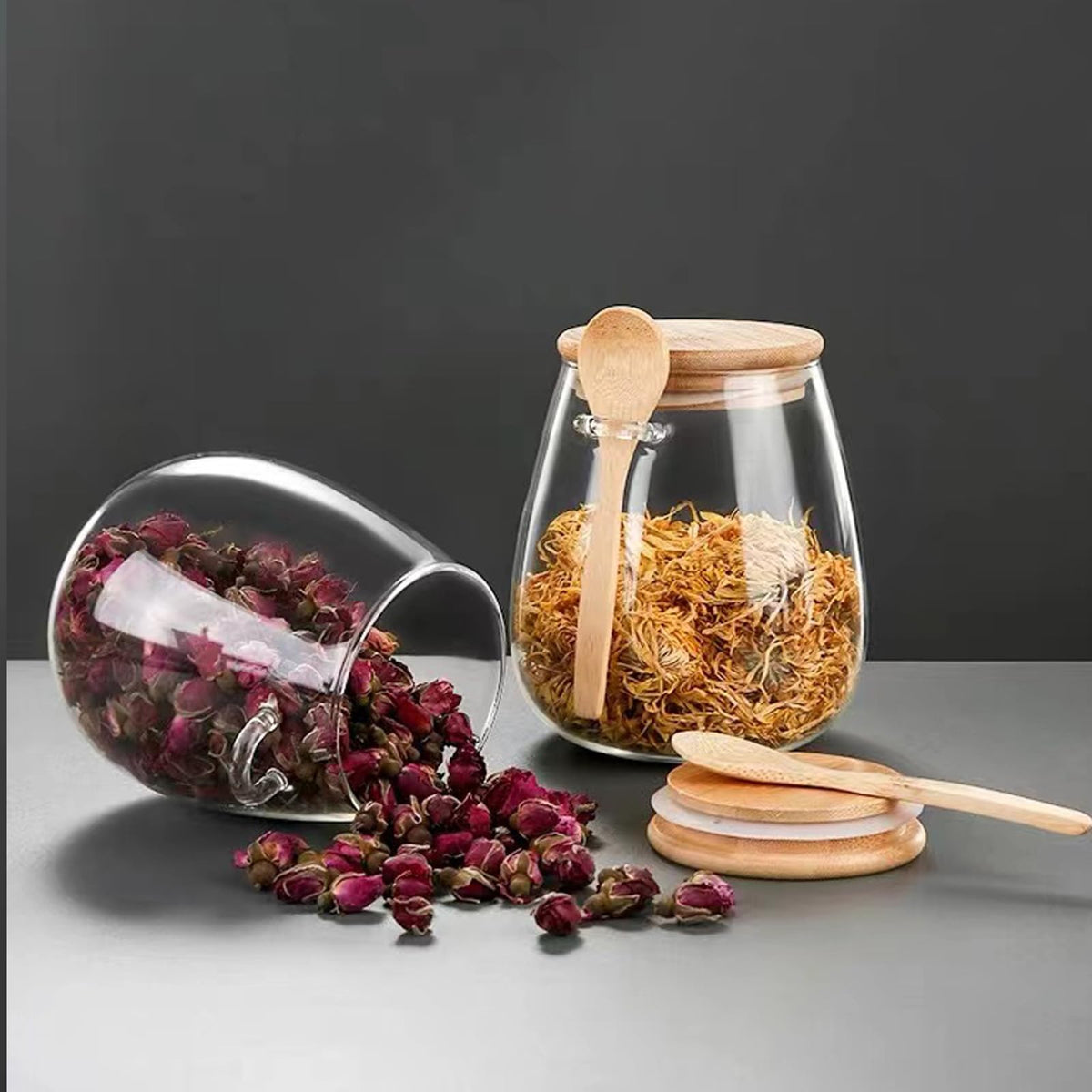 DNIENKGE jar with spoon for easy scooping at the counter