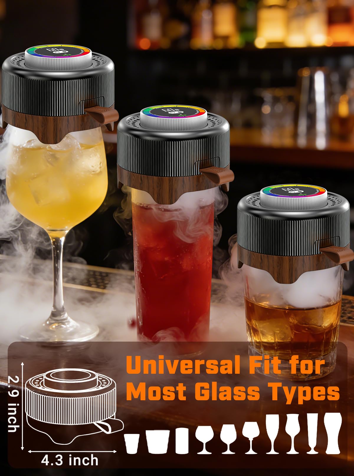DNIWS Electric Whiskey Smoker Kit three-level battery indicator shows recharge needs.