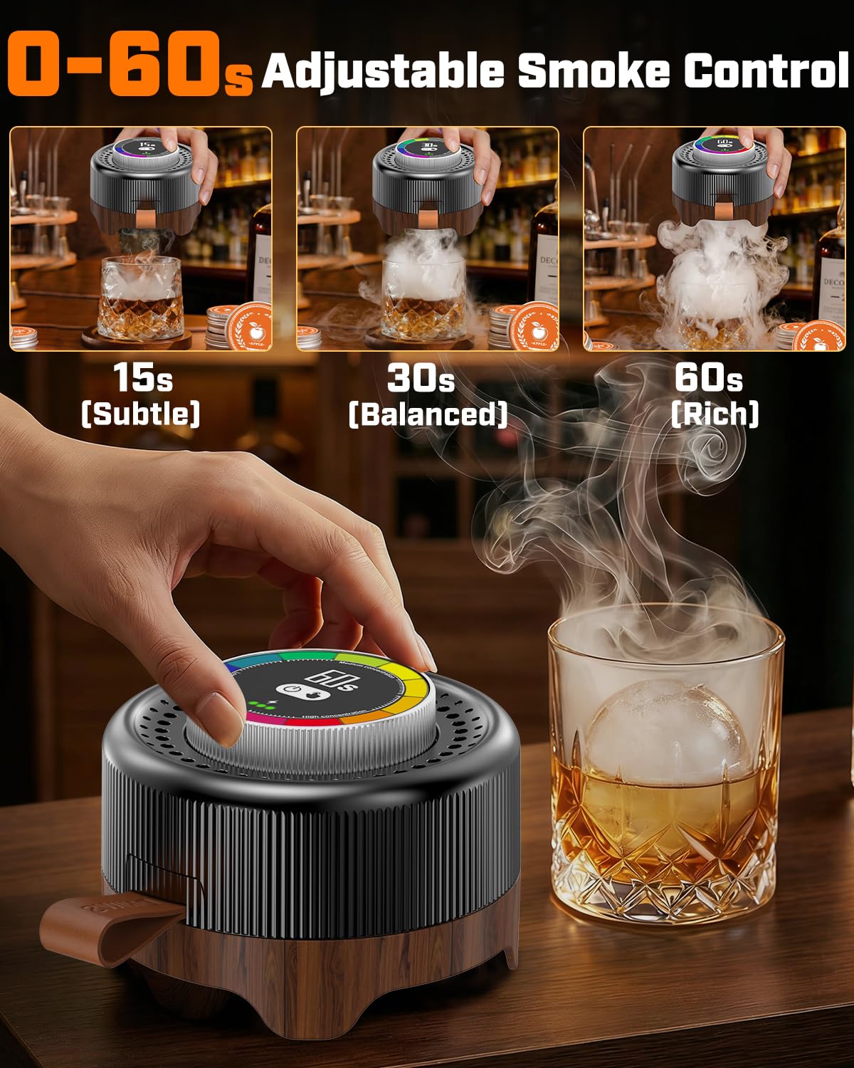 DNIWS Electric Whiskey Smoker Kit ceramic heating chamber delivers flame-free, safe at-home smoking.