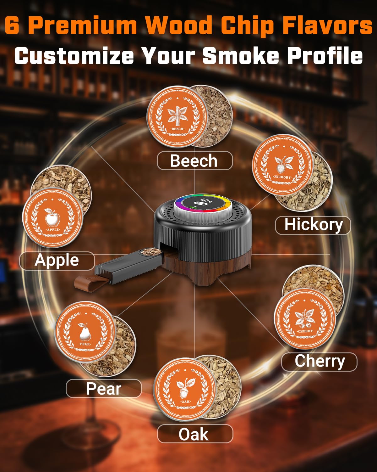 DNIWS Electric Whiskey Smoker Kit USB-C charging with 4000mAh battery for long sessions.