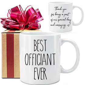 Dnuiyses wedding officiant mug displaying Best officiant ever, ideal as a heartfelt gift.