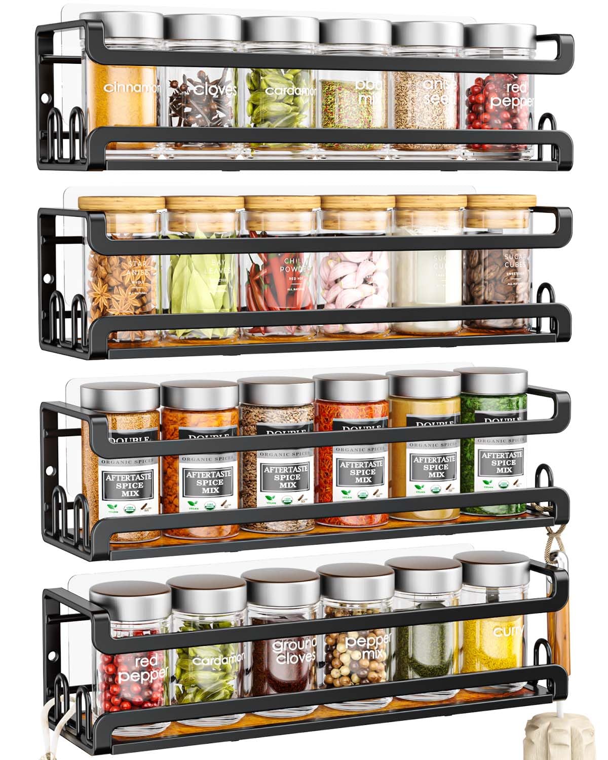 Doakhirmit 4-pack mounted on a cabinet door showing 16 hooks for easy access