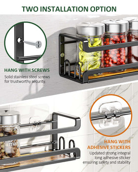 Doakhirmit spice rack on a cabinet organized with jars neatly