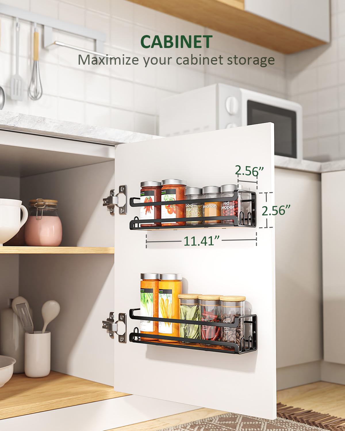 Doakhirmit spice rack side guard hooks prevent spills and keep jars secure