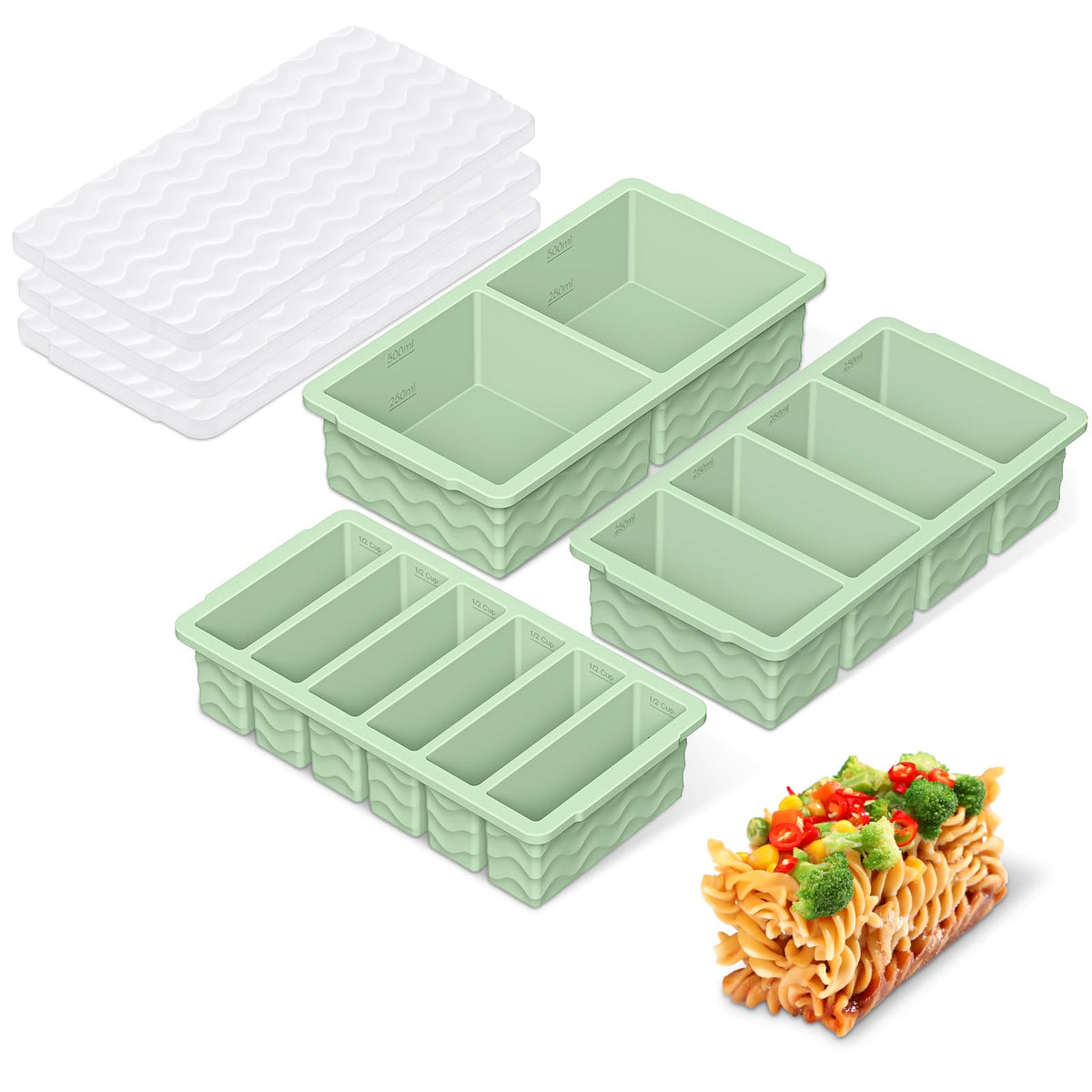 Doasuwish 3-pack silicone freezer trays with lid for precise portions and meal prep