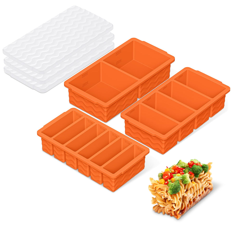 Doasuwish 3-pack silicone freezer trays with lid for organized meal prep.