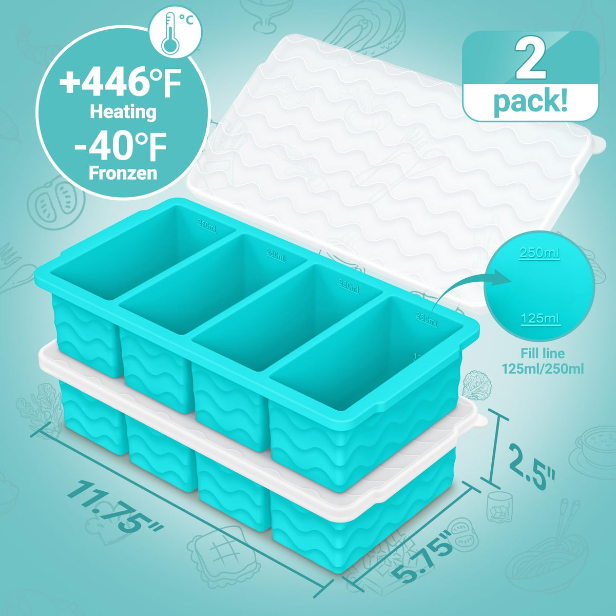 Doasuwish eight-tray set with stainless steel rim preserves shape during freezing.