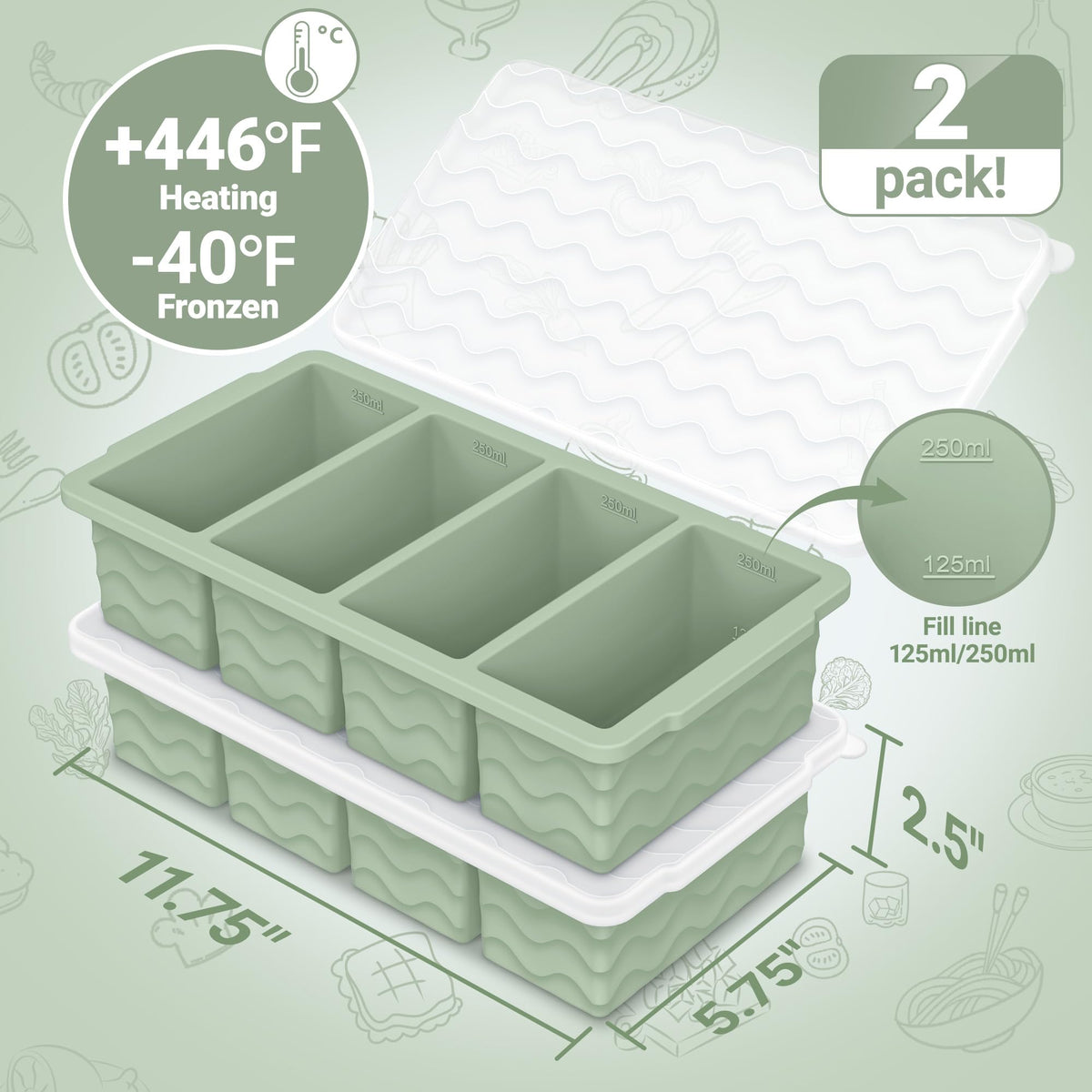 Doasuwish freezer tray with sturdy steel frame maintains shape for easy stacking.