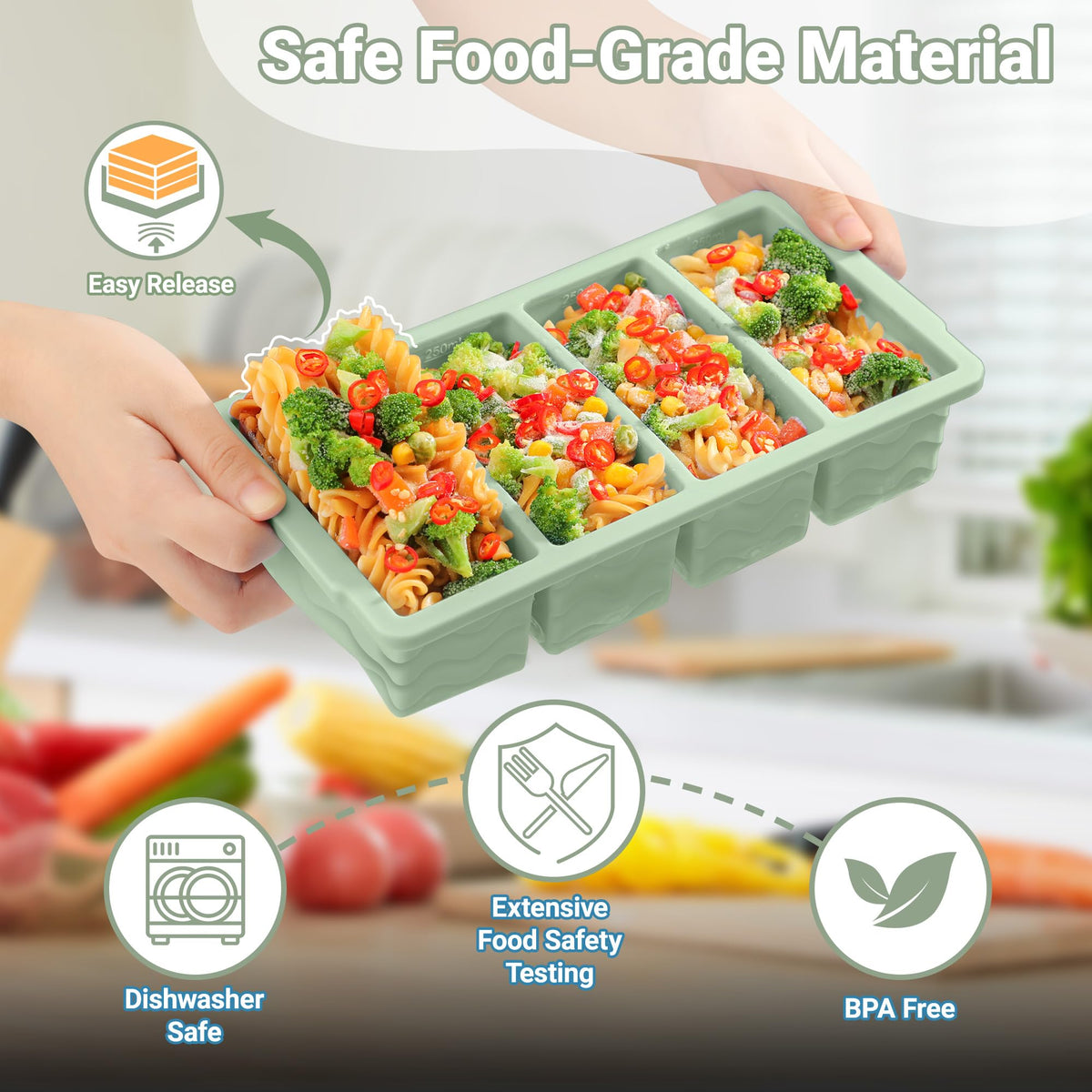 Doasuwish leak-proof lid on silicone tray prevents flavor transfer.
