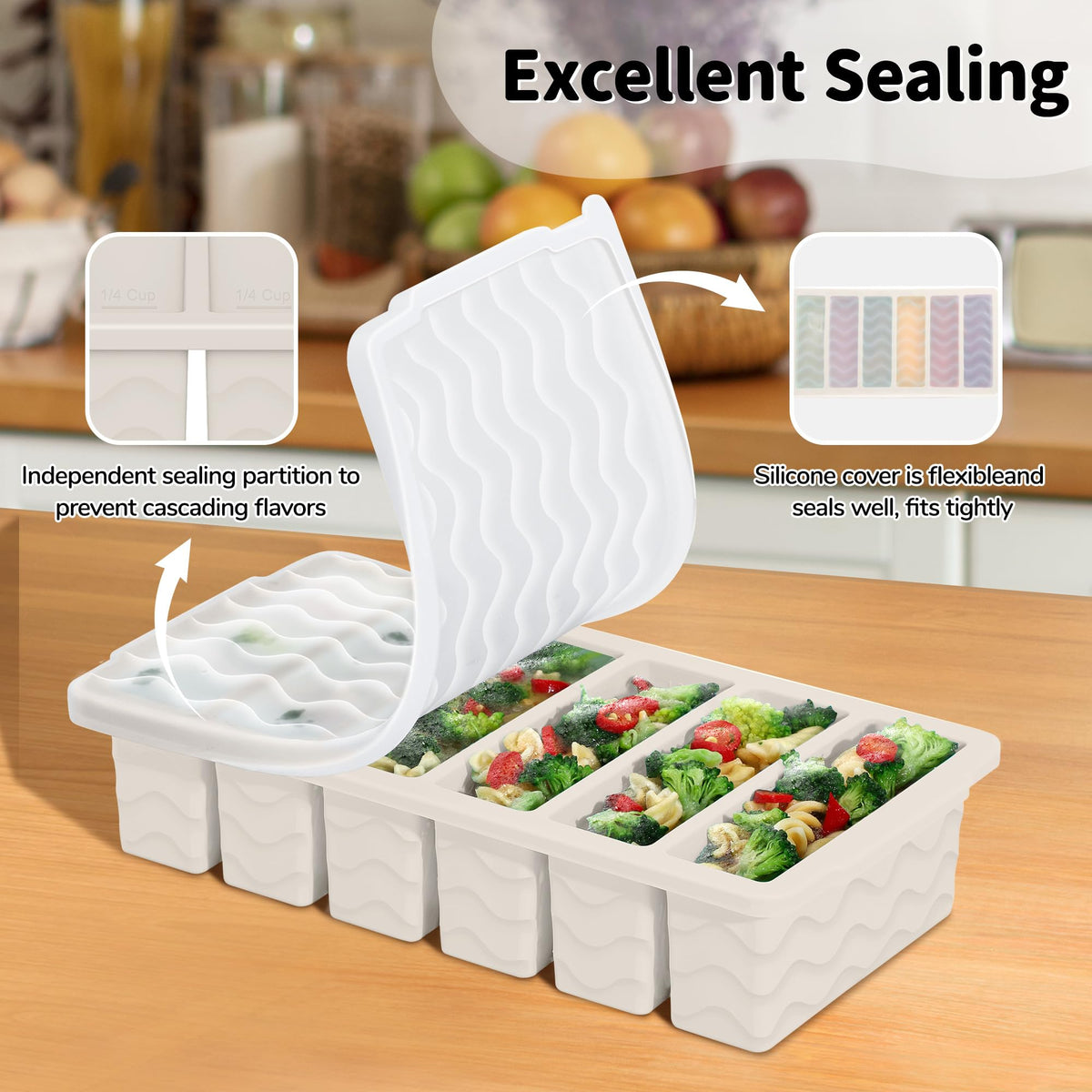 Doasuwish leak-proof silicone lid prevents flavor transfer and spills