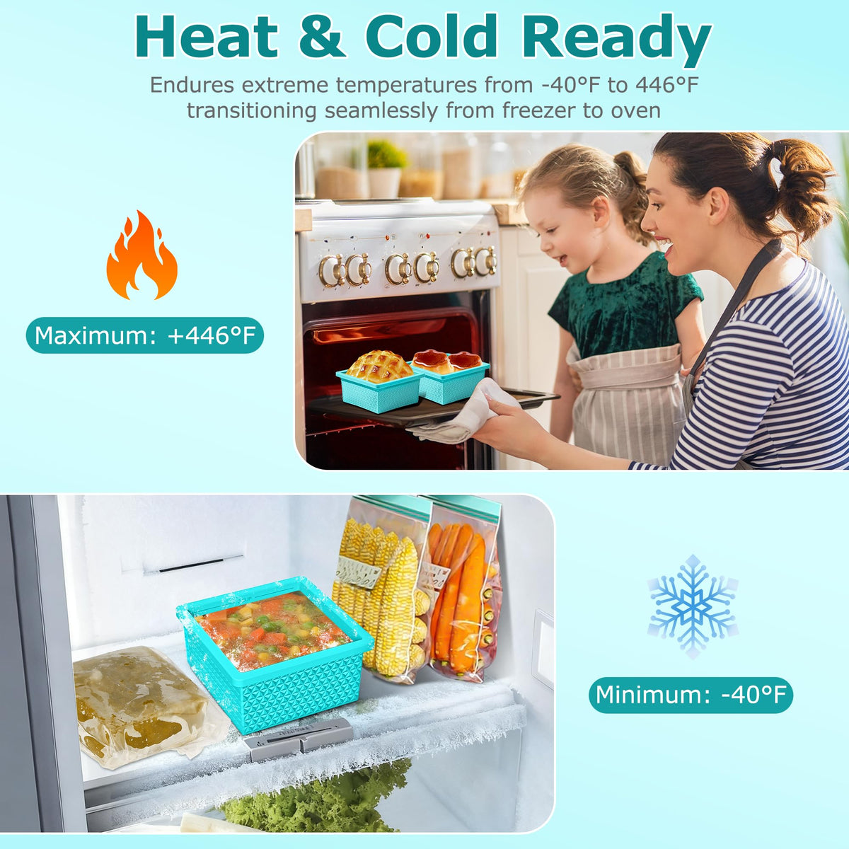 Doasuwish oven-safe silicone molds withstand heat for reheating small desserts.