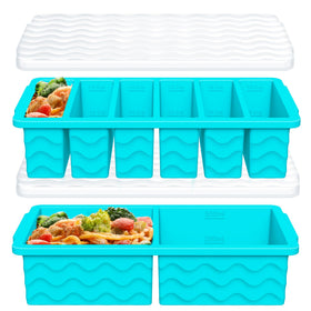 Doasuwish silicone freezer tray with lid showing two-cup sections for meal prep