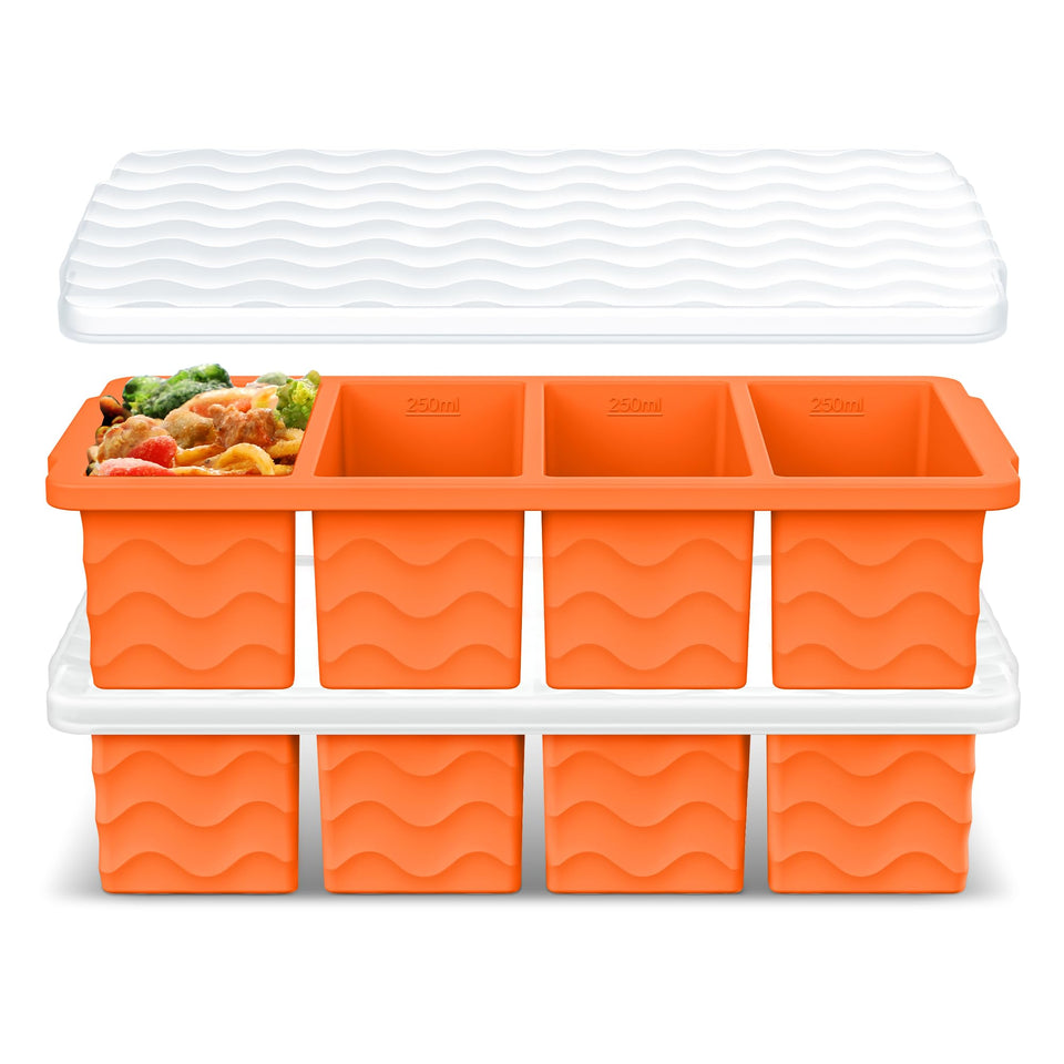 Doasuwish silicone freezer tray with lid showing 1-cup portion for meals