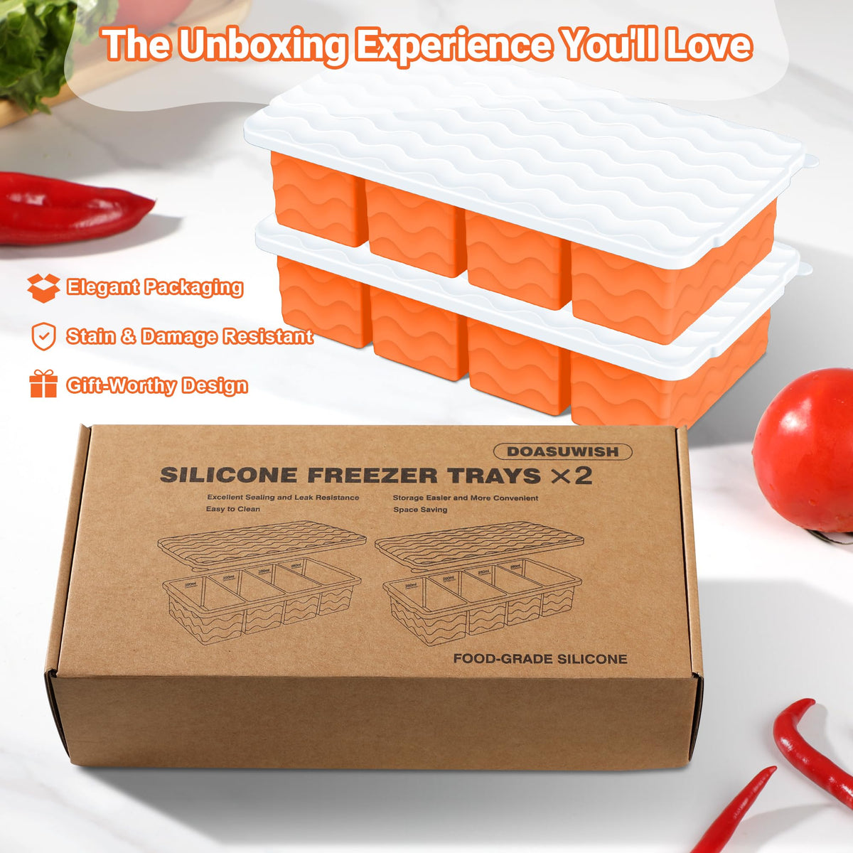 Doasuwish 2-pack freezer trays stack neatly for compact storage