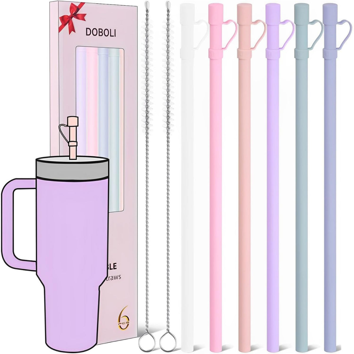 Doboli 12-inch silicone straw with cover for hygienic sipping on the go.