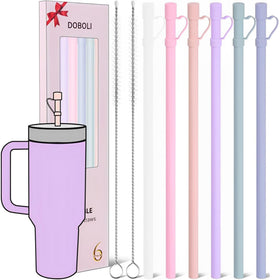 Doboli 12-inch silicone straw with cover for hygienic sipping on the go.