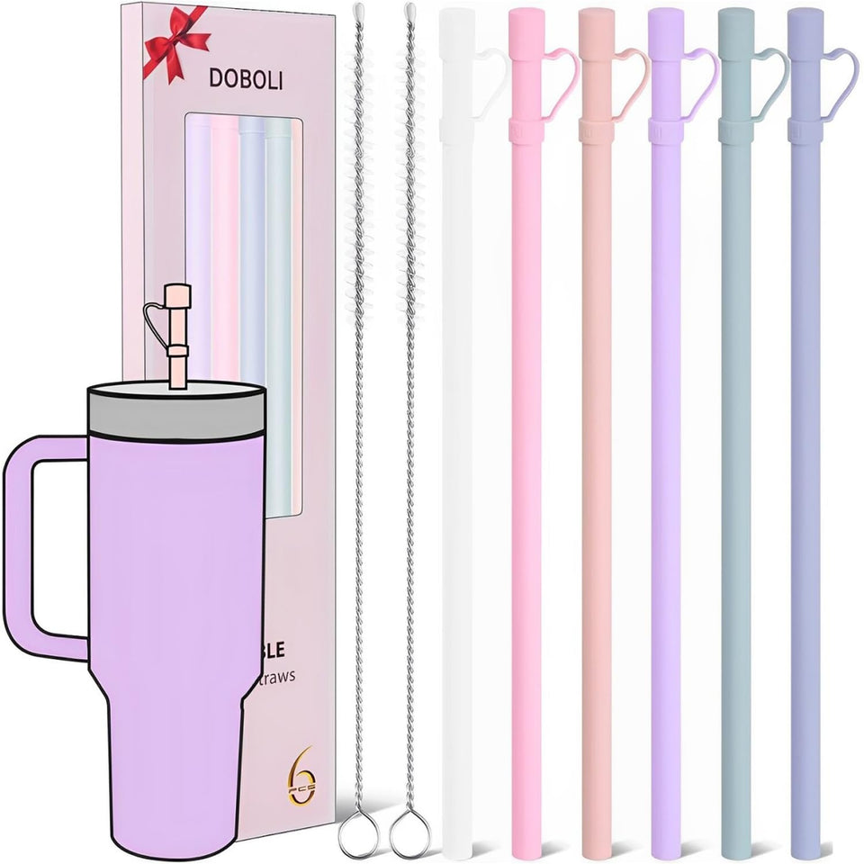 Doboli 12-inch silicone straw with cover for hygienic sipping on the go.