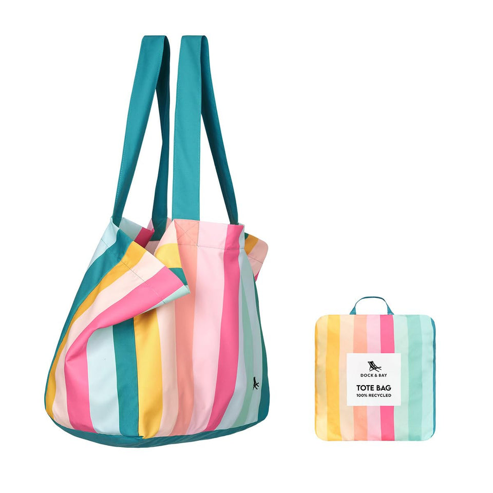 Dock & Bay Everyday Tote with stripe design, perfect for beach trips and errands.