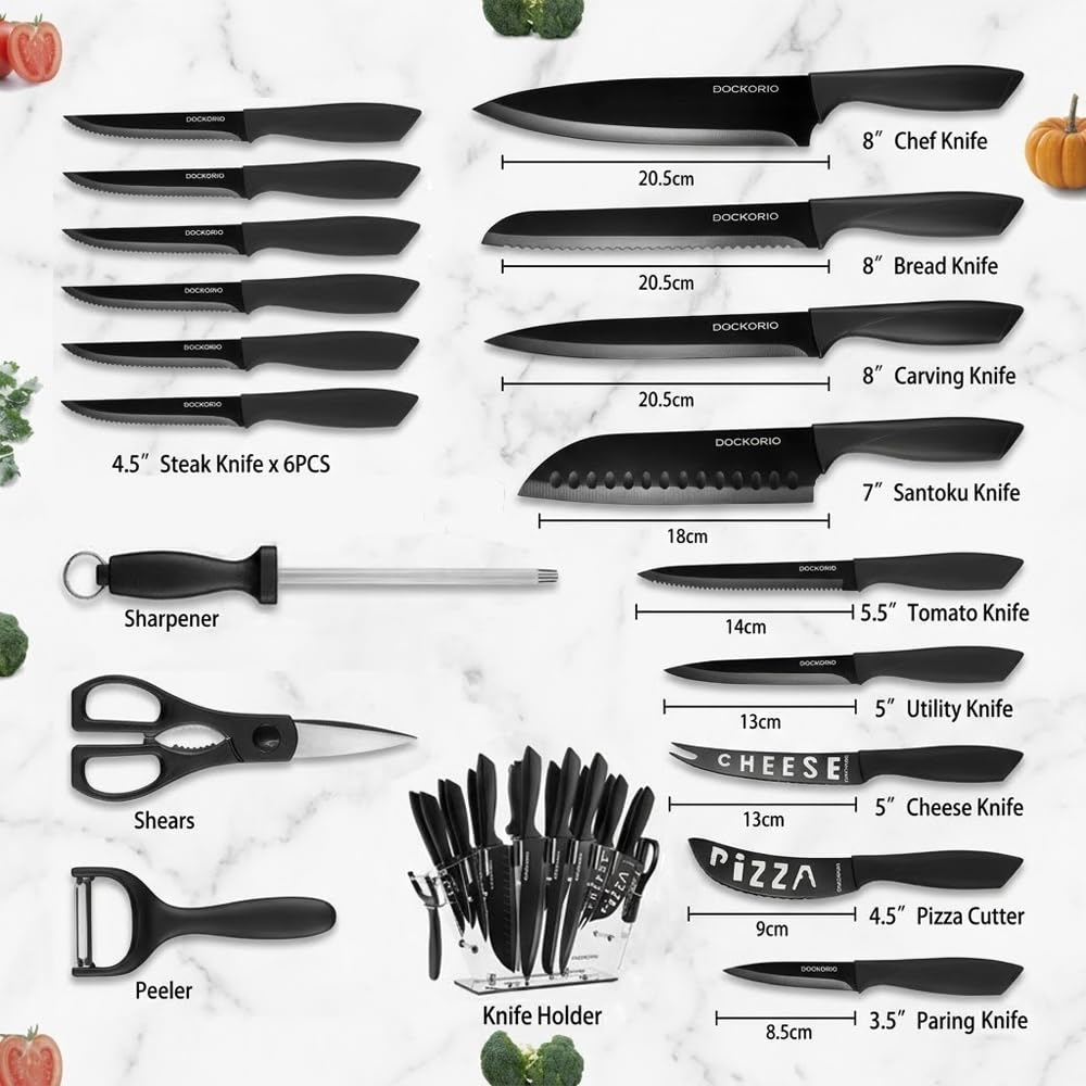 Dockorio 8in chef knife shown for precise, clean slicing.