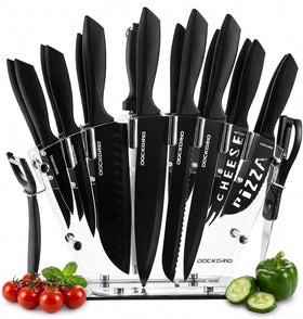 Dockorio knife set block stand demonstrates organized, space-saving storage for easy access.