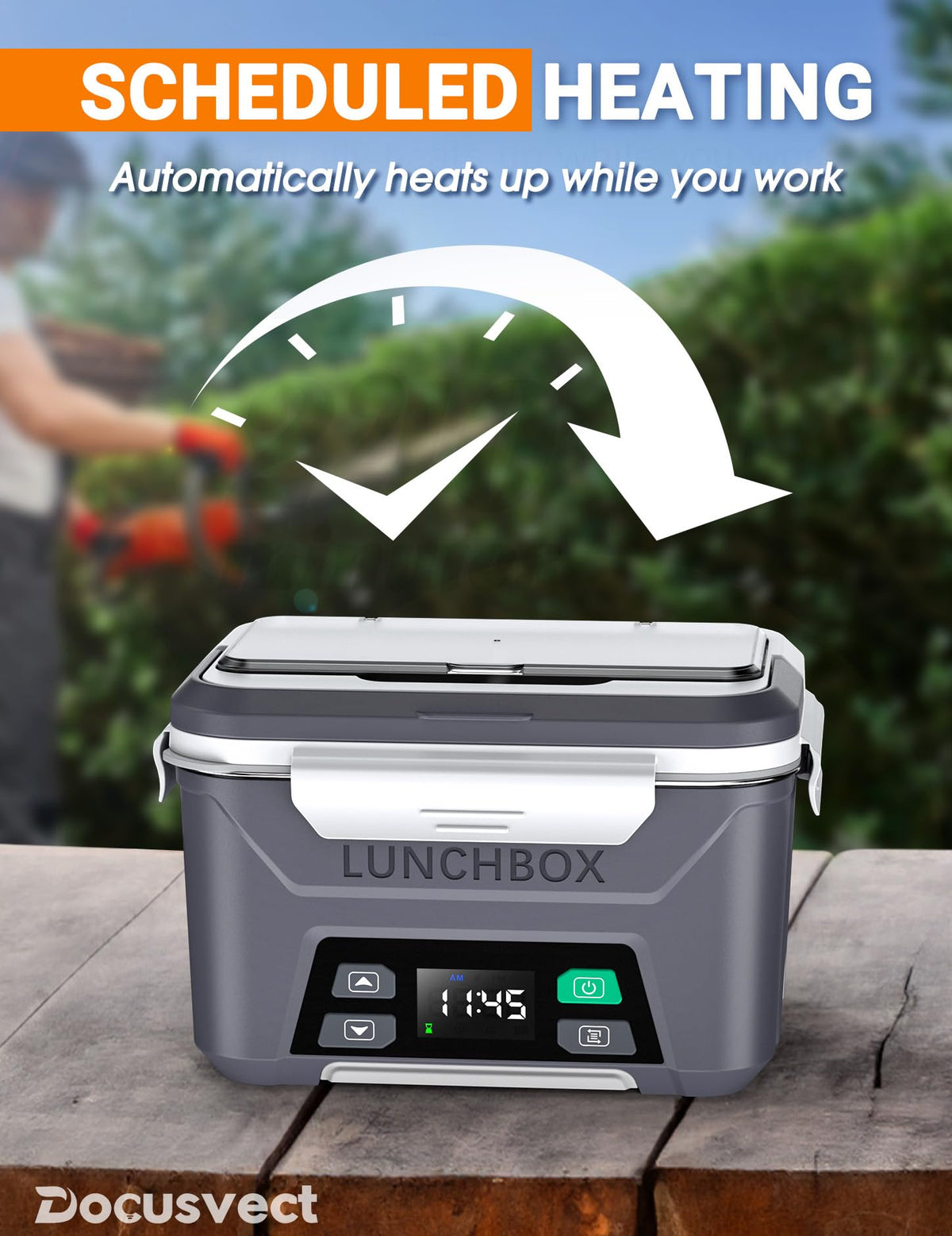 Docusvect lunch box battery indicator displays power level for reliable use