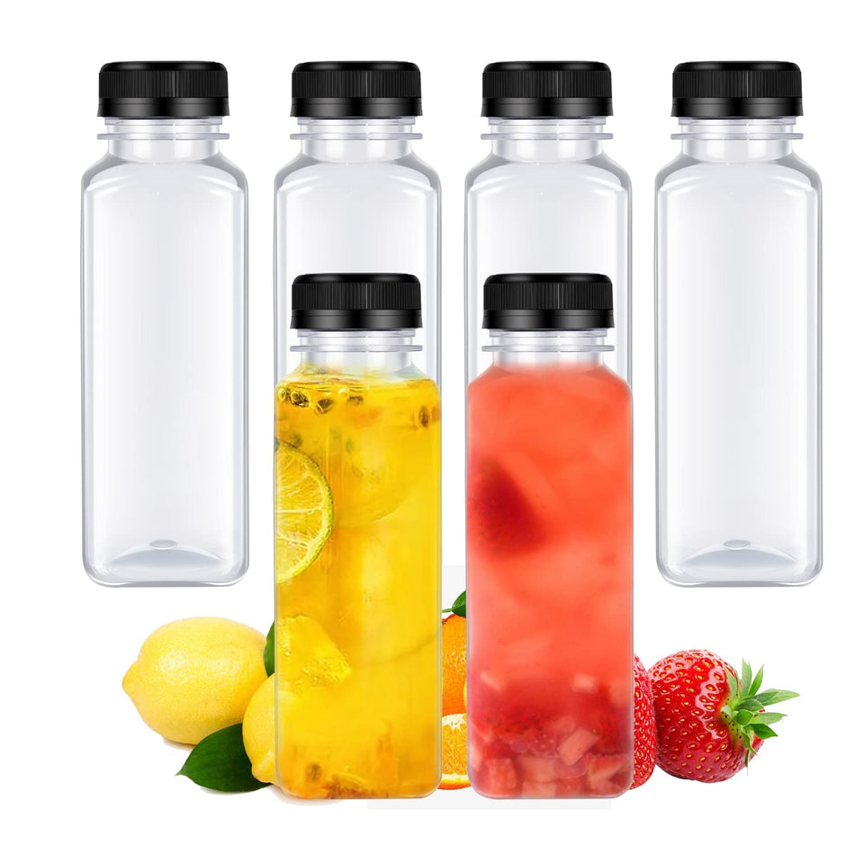 Dodheg 6-pack 14 oz juice bottles with leak-proof lids for on-the-go beverages.