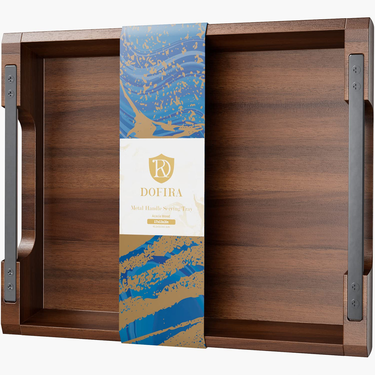 Dofira acacia wood serving tray with metal handles for stylish entertaining