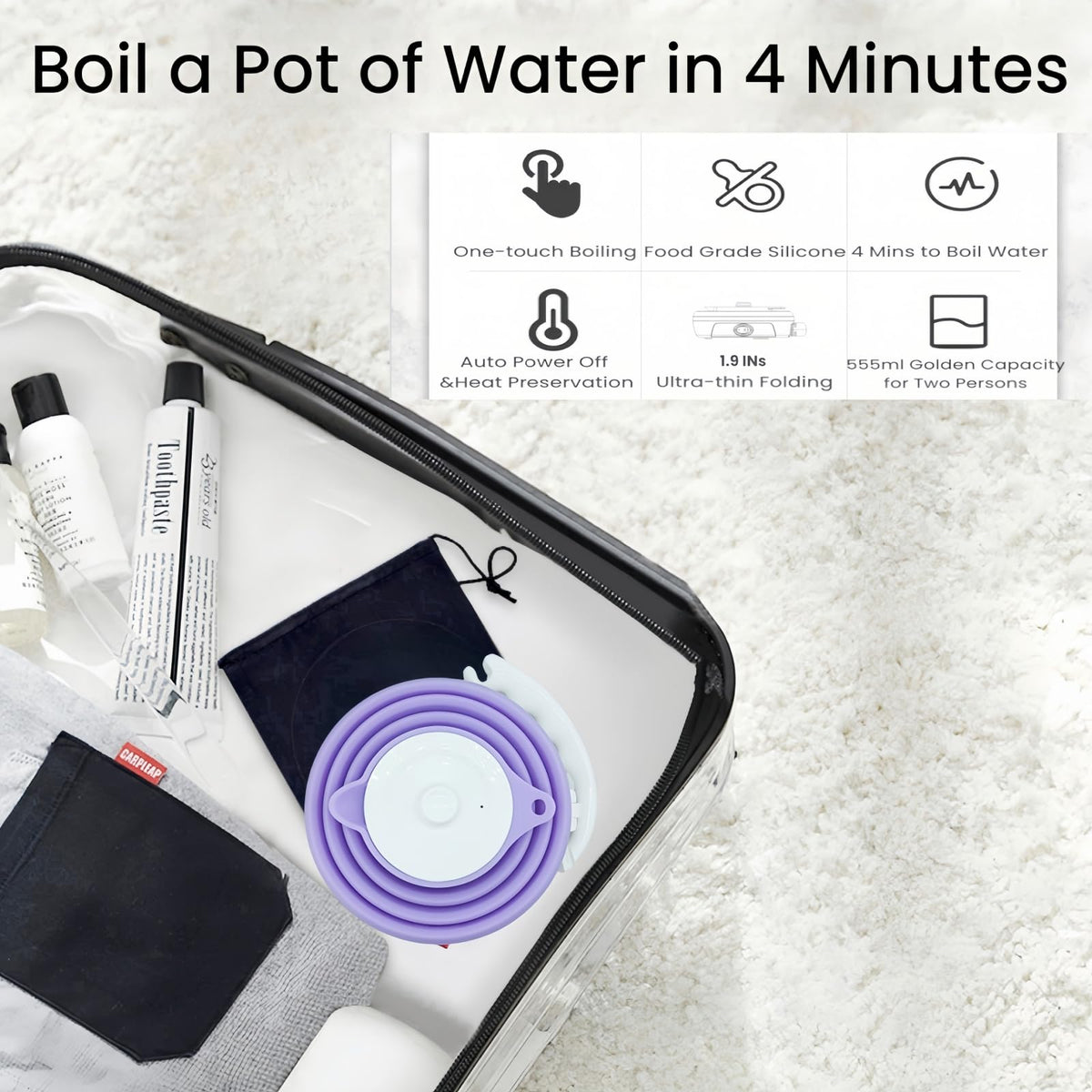 DOFQQG collapsible travel kettle quick boil for busy mornings