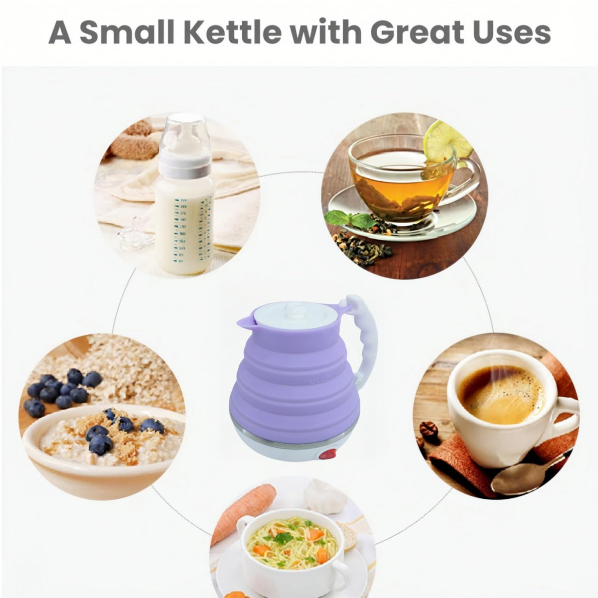 DOFQQG collapsible travel kettle unfolded size shows compact capacity