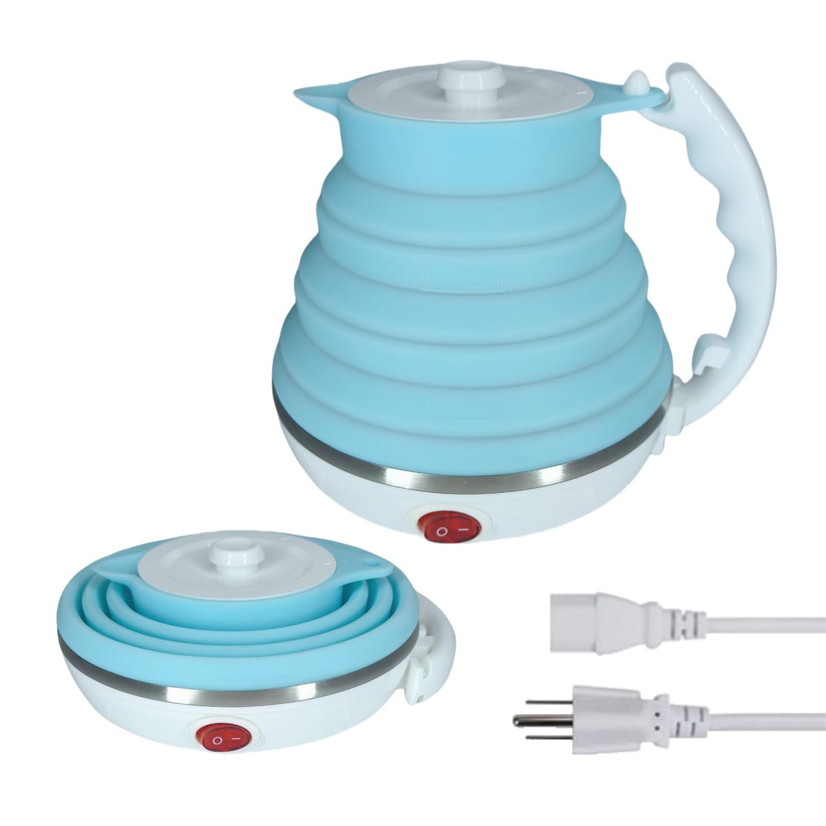 DOFQQG travel kettle folded blue, compact for easy packing.