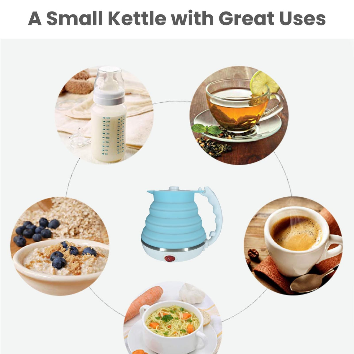 DOFQQG travel kettle unfolded blue, ready for quick brewing.