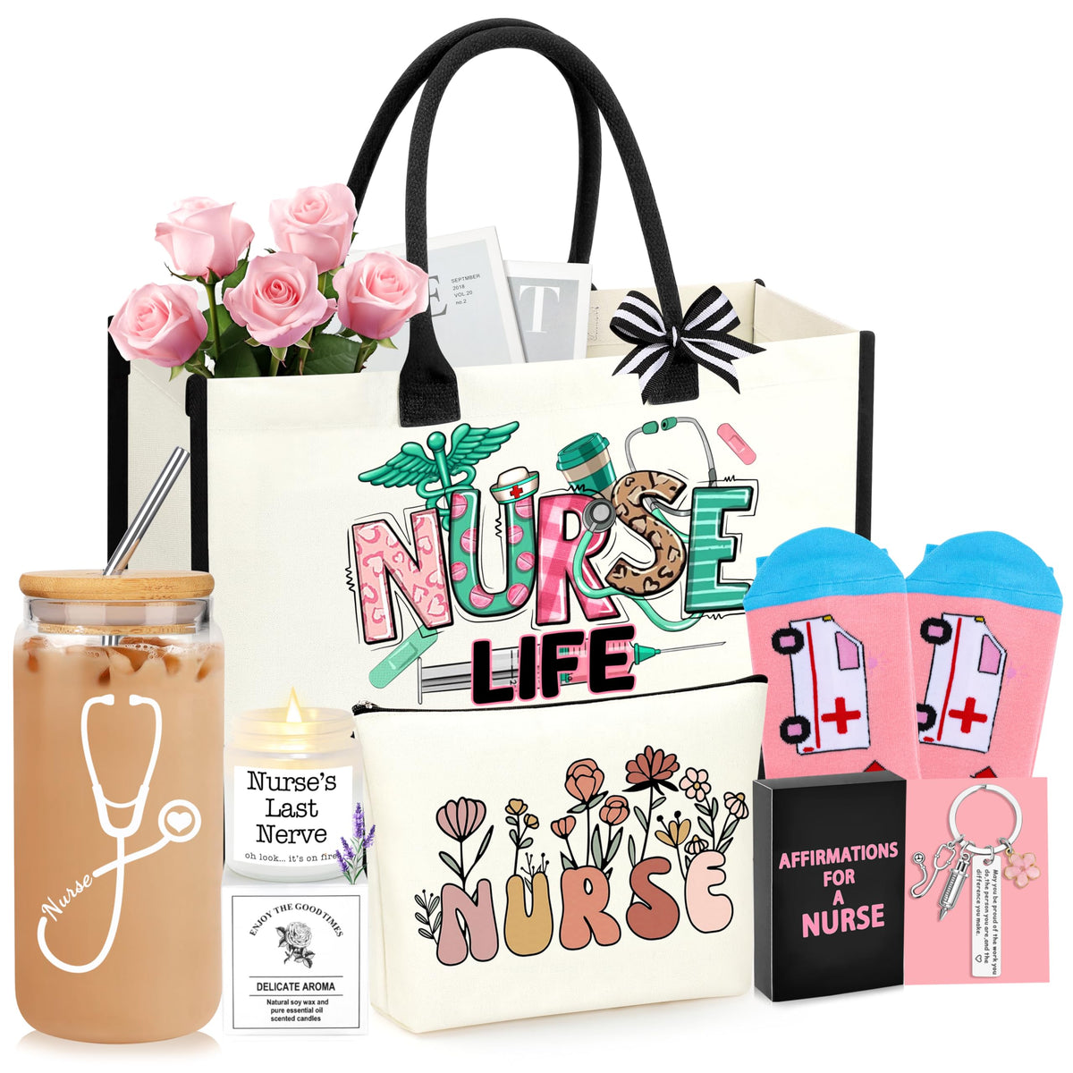 DogMEM Nurse Gift Set canvas tote bag on shift, spacious and stylish.