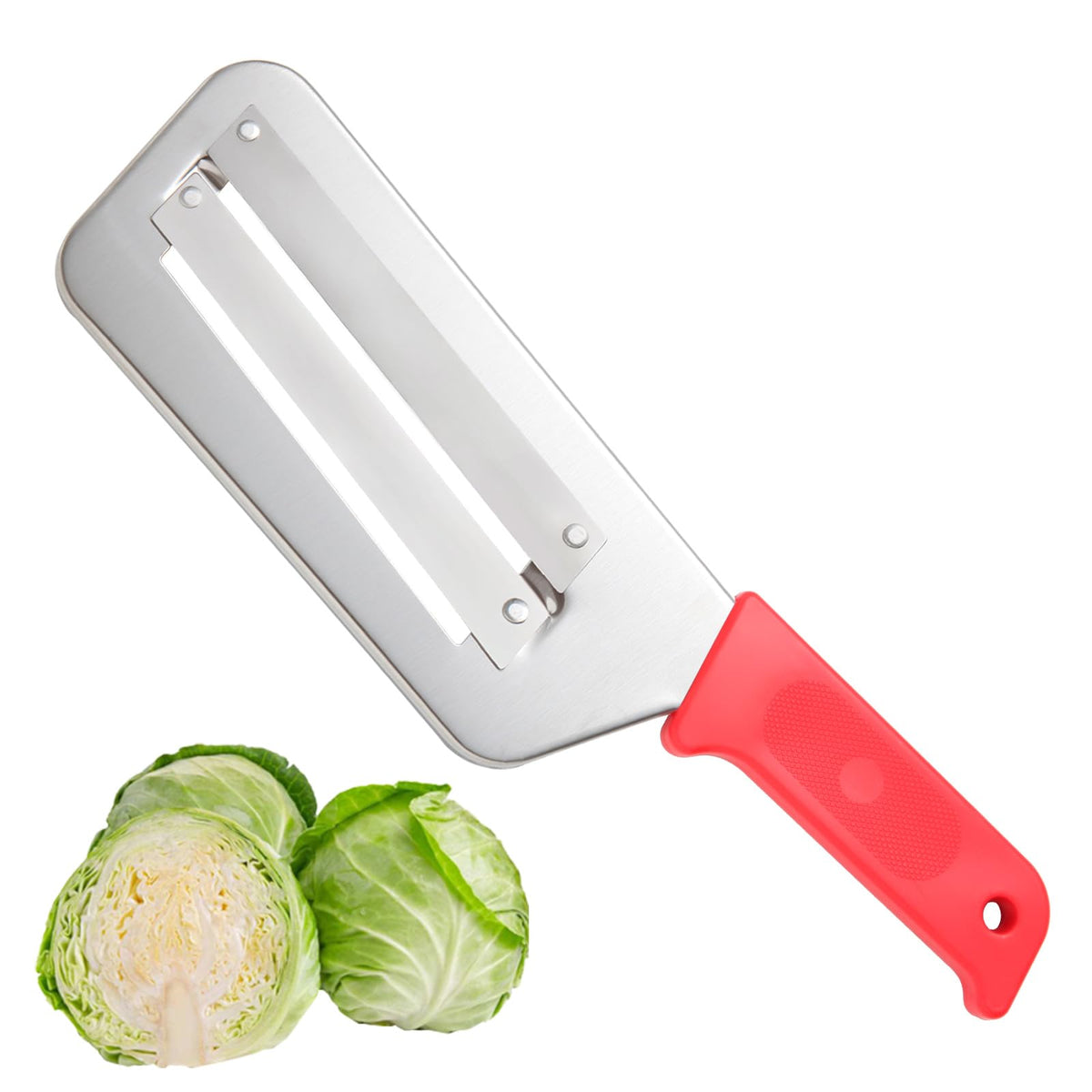 Dokpod cabbage shredder showing cabbage slicing with sharp double blades for quick prep