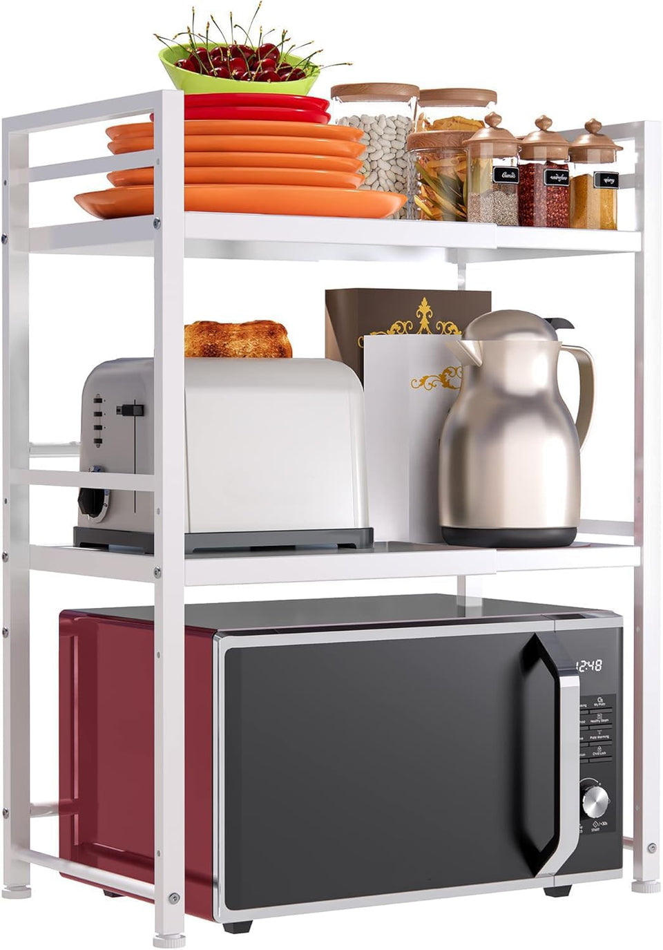 DOLALIKE expandable microwave oven rack extended for larger microwaves and extra storage