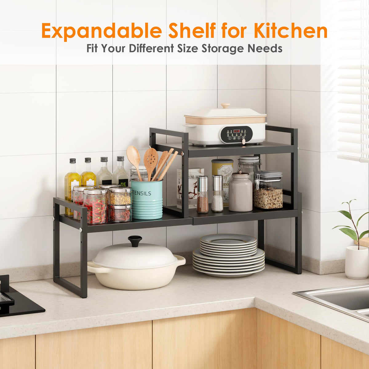 DOLALIKE daily-use organizer keeps spices bottles and dishware tidy