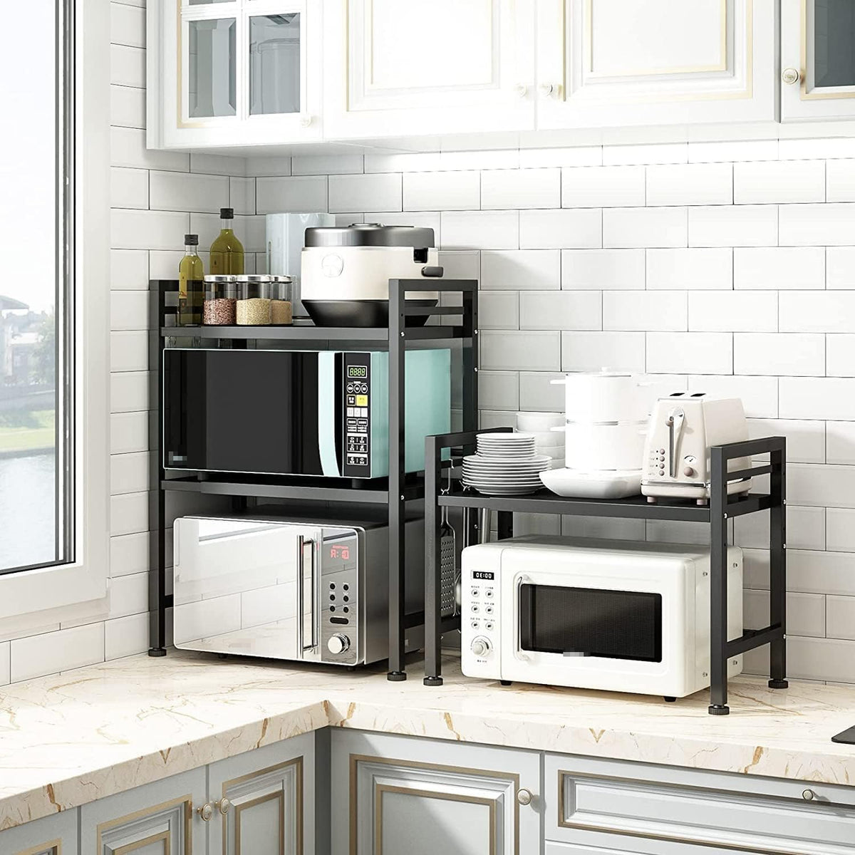 DOLALIKE microwave rack easy-assembly with included tools.
