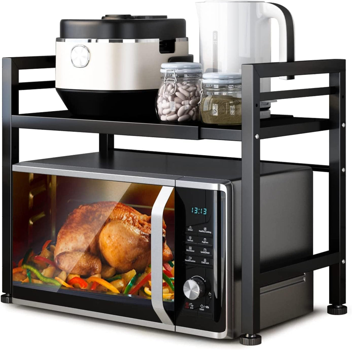 DOLALIKE microwave rack extendable length shows flexible storage for small kitchens