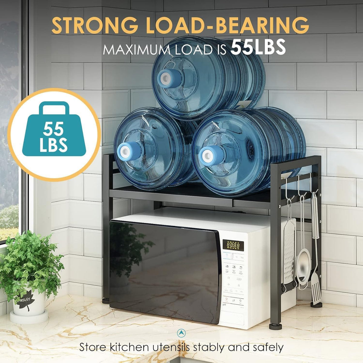 DOLALIKE over microwave shelf keeps bottles, bowls, and cans within reach