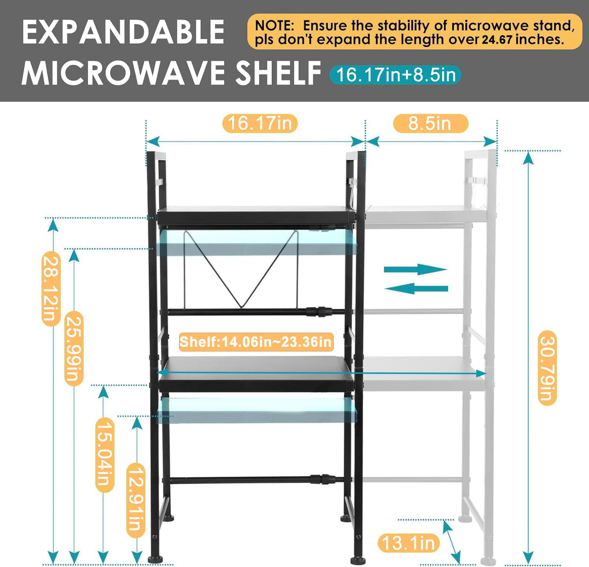 DOLALIKE carbon steel microwave shelf is durable for heavy items.